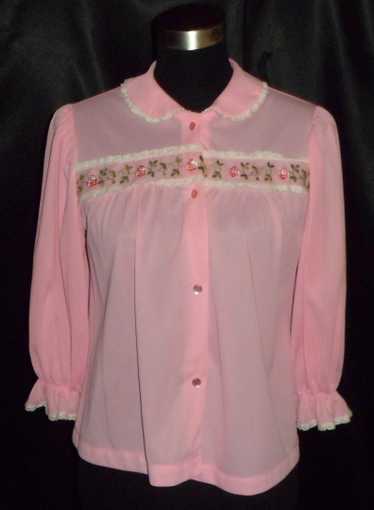 CAROL ADAMS ELEGANT PINK LACY FLORAL EMBROIDERY SLIPPERY NYLON