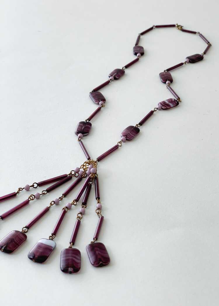 Vintage 1920s Purple Glass Tassel Necklace - image 3