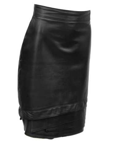 Versace Black Leather Skirt with Tiered Hem Detail