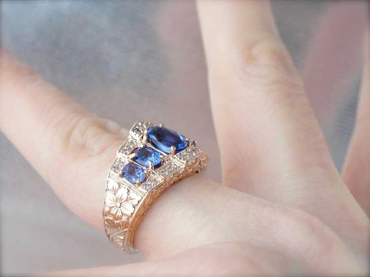 Vintage Inspired Tanzanite and Diamond Ring Craft… - image 5