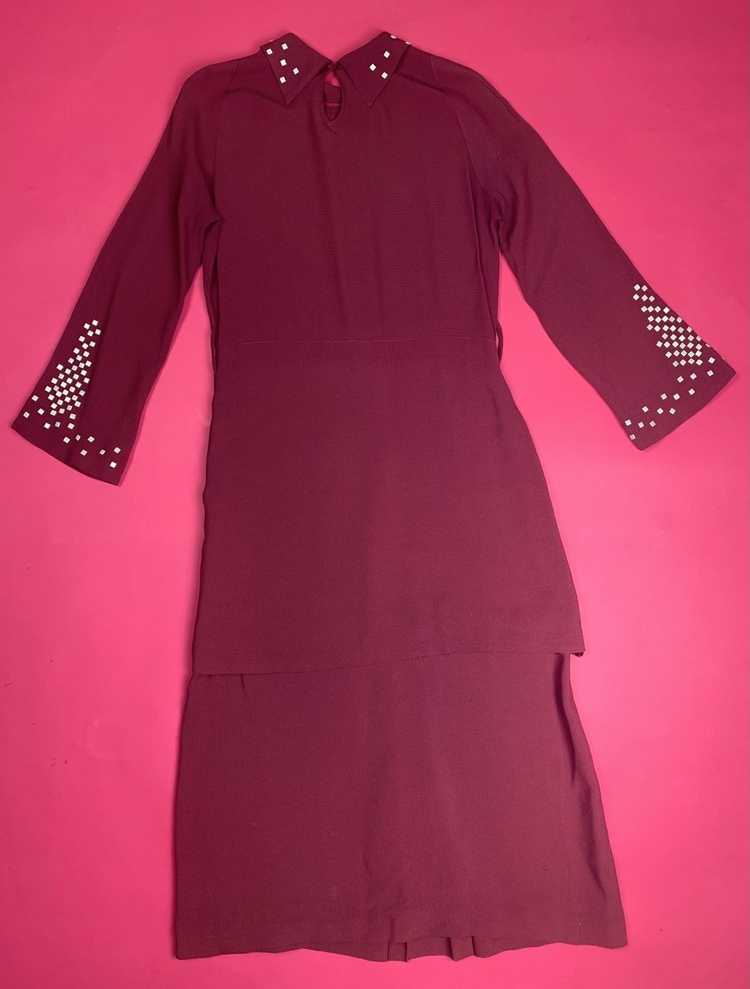 1930s Raspberry Crepe Studded Dress - image 11