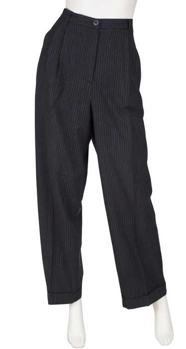 Louis Féraud 1980s Pinstripe Blue & Gray Wool Hig… - image 1