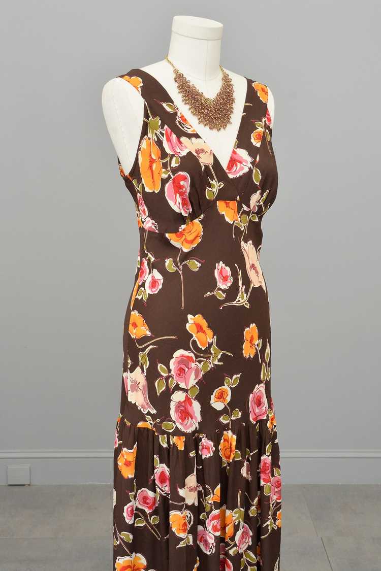 1970s or 90s doing 30s Brown Floral Print Bias St… - image 8