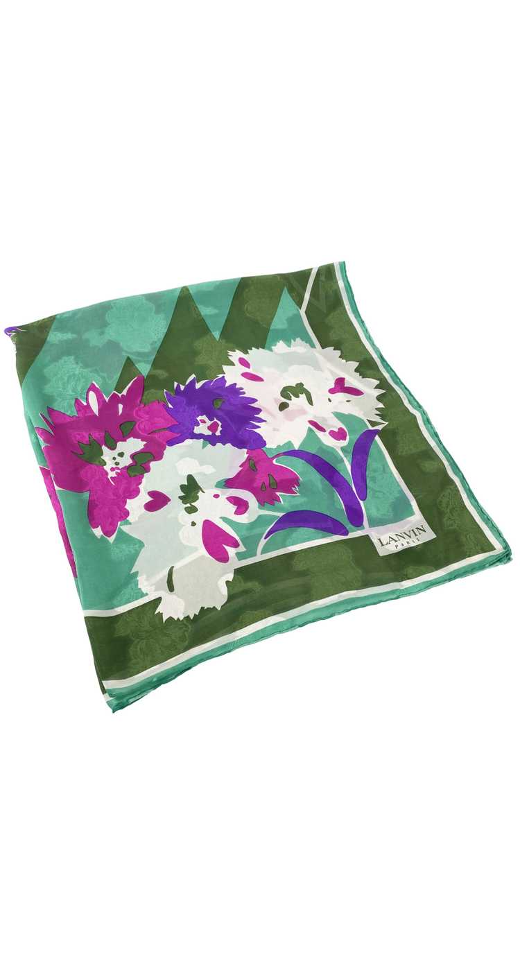 Lanvin 1980s Green Floral Jacquard Silk Chiffon S… - image 2
