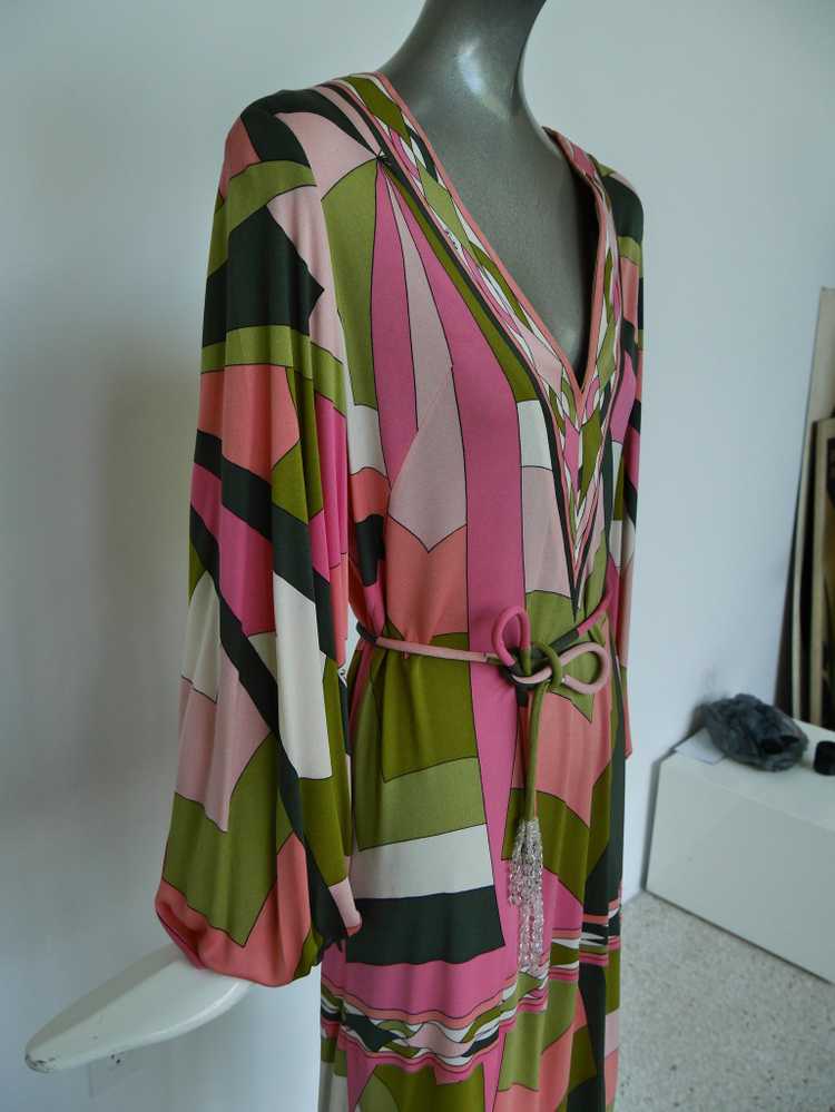 Vintage Emilio Pucci silk dress ,deep v cut puffy… - image 6
