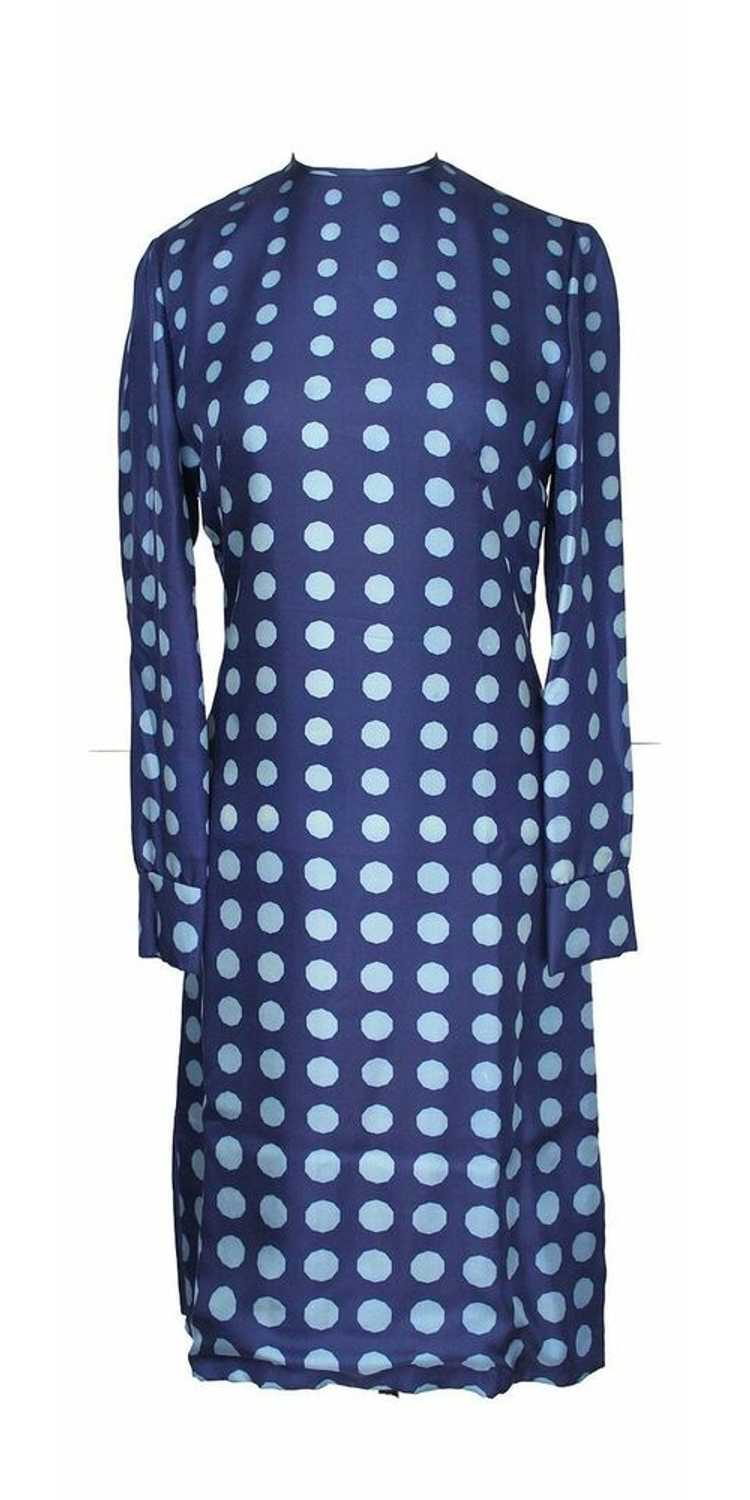 Vintage Adele Simpson 1960s Blue Polka Dot Dress - image 1