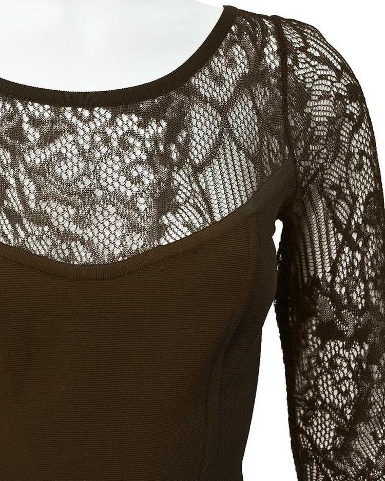 Herve Leger Brown Long Sleeve Lace cocktail - image 4