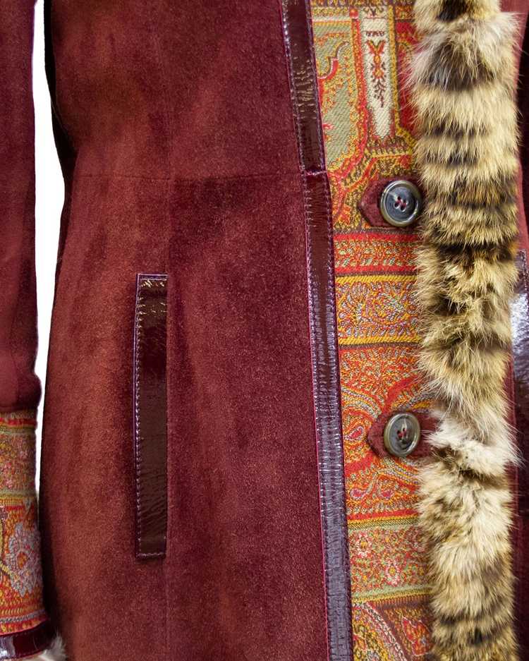 Etro Burgundy Suede & Paisley Coat With Stencille… - image 5