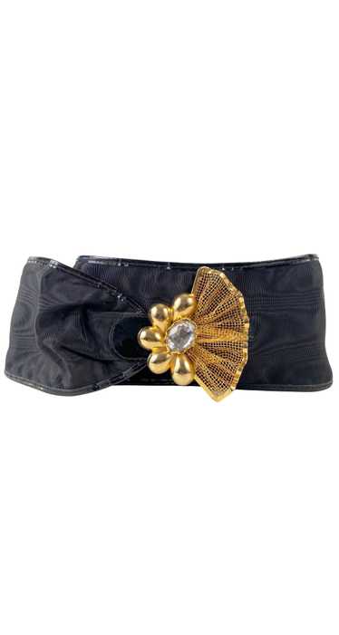 Ugo Correani 1980s Gold Metal Fan Buckle Moire Wid