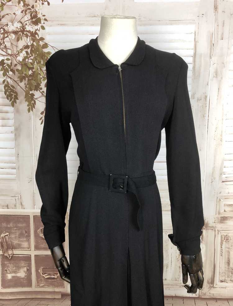 Original 1940s 40s Vintage Black Crepe Day Dress - image 7