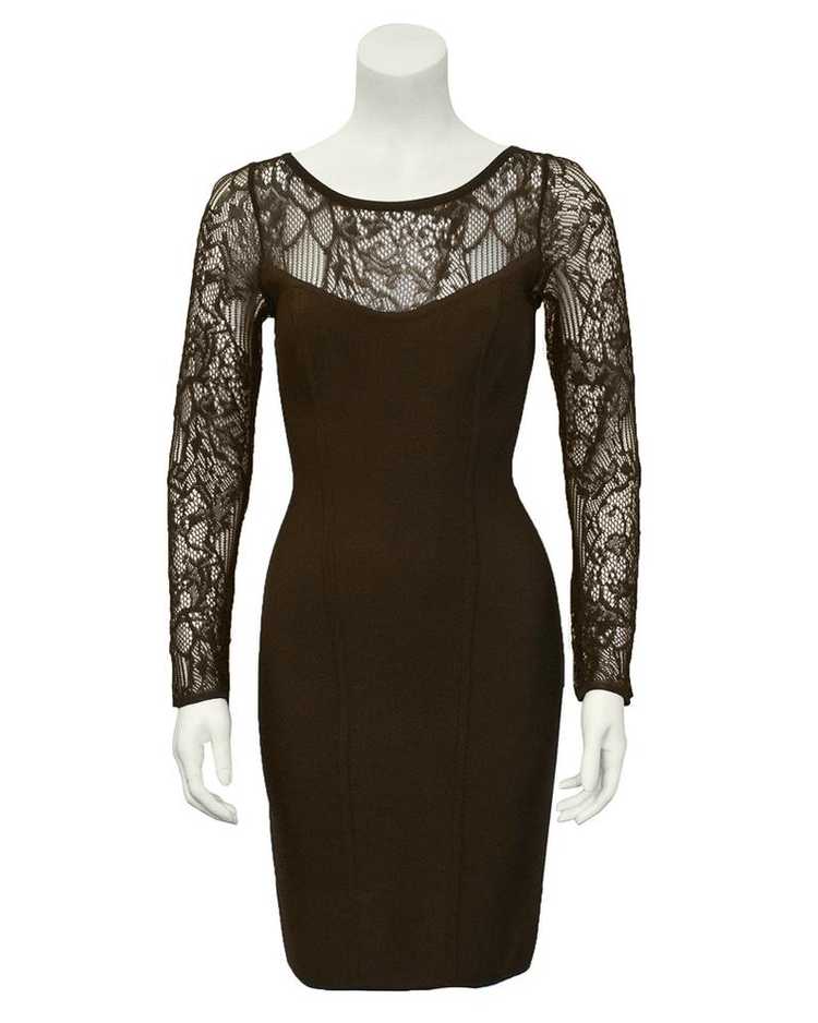 Herve Leger Brown Long Sleeve Lace cocktail - image 3