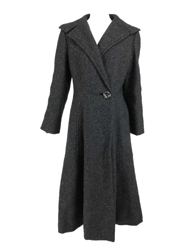 Pauline Trigere Grey Flecked Wool Princess Coat 1… - image 1