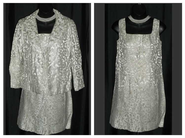 Bold & Sparkly Vintage 1960's 2 Piece Silver Lame… - image 1