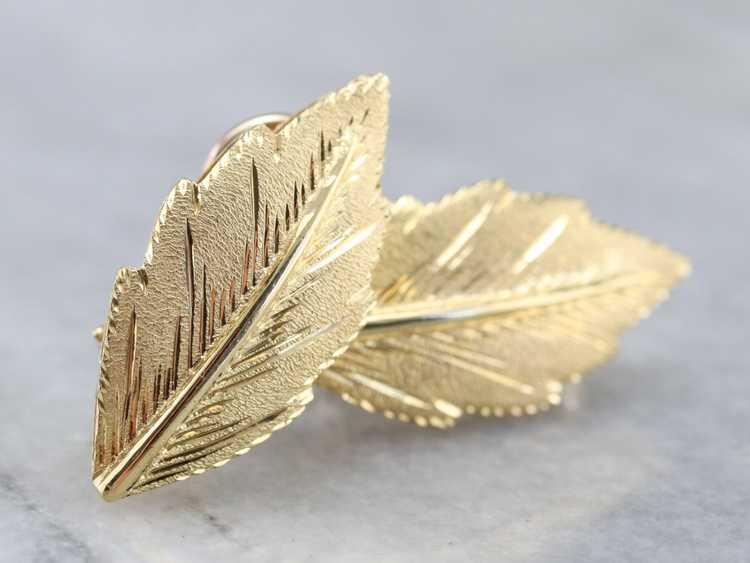 Vintage Gold Leaf Stud Earrings - image 2