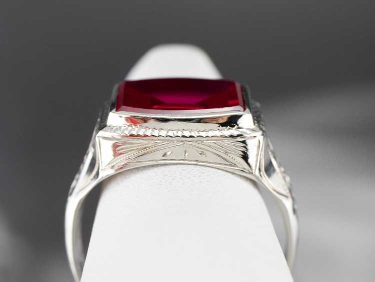 East to West Art Deco Synthetic Ruby White Gold R… - image 8