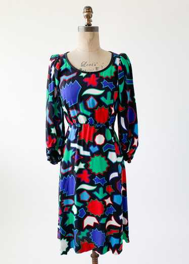 Vintage 1980s YSL Graphic Shapes Silk Dress - image 1
