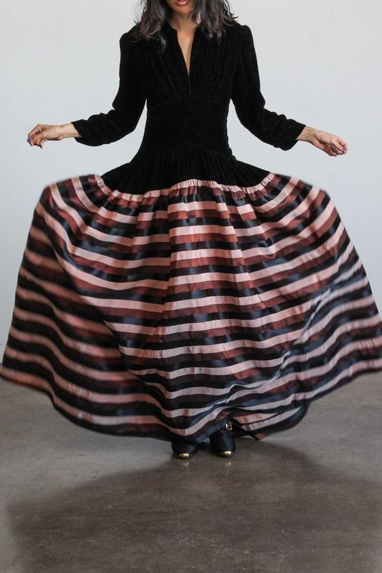1930's velvet + silk taffeta striped gown | VINTA… - image 4
