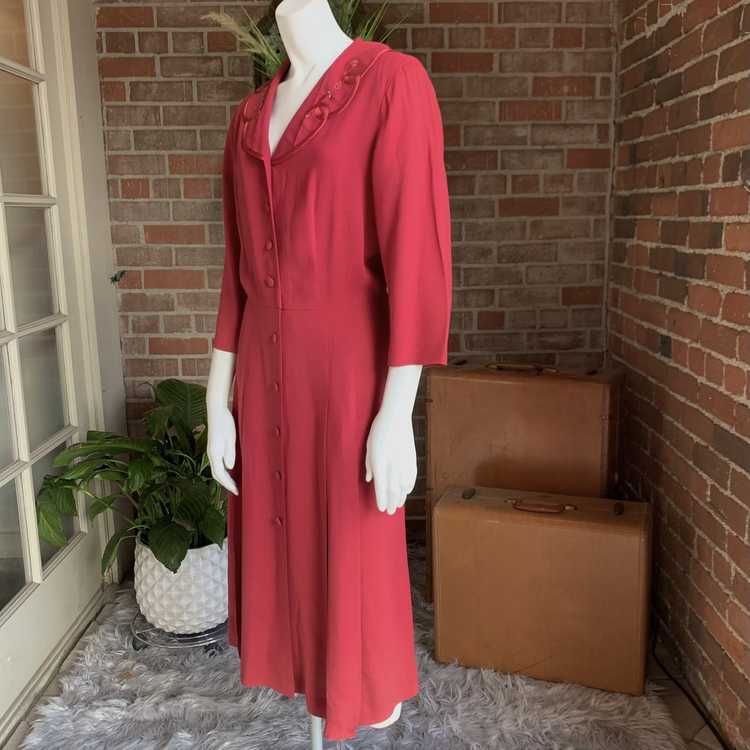 1940s Cranberry Red Rayon Crepe Dress - image 4