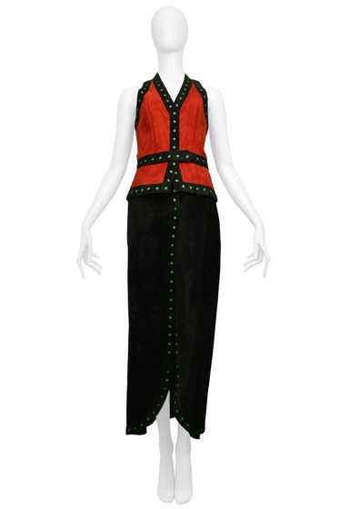 GIORGIO SANT ANGELO BLACK & RED SUEDE VEST AND SK… - image 1