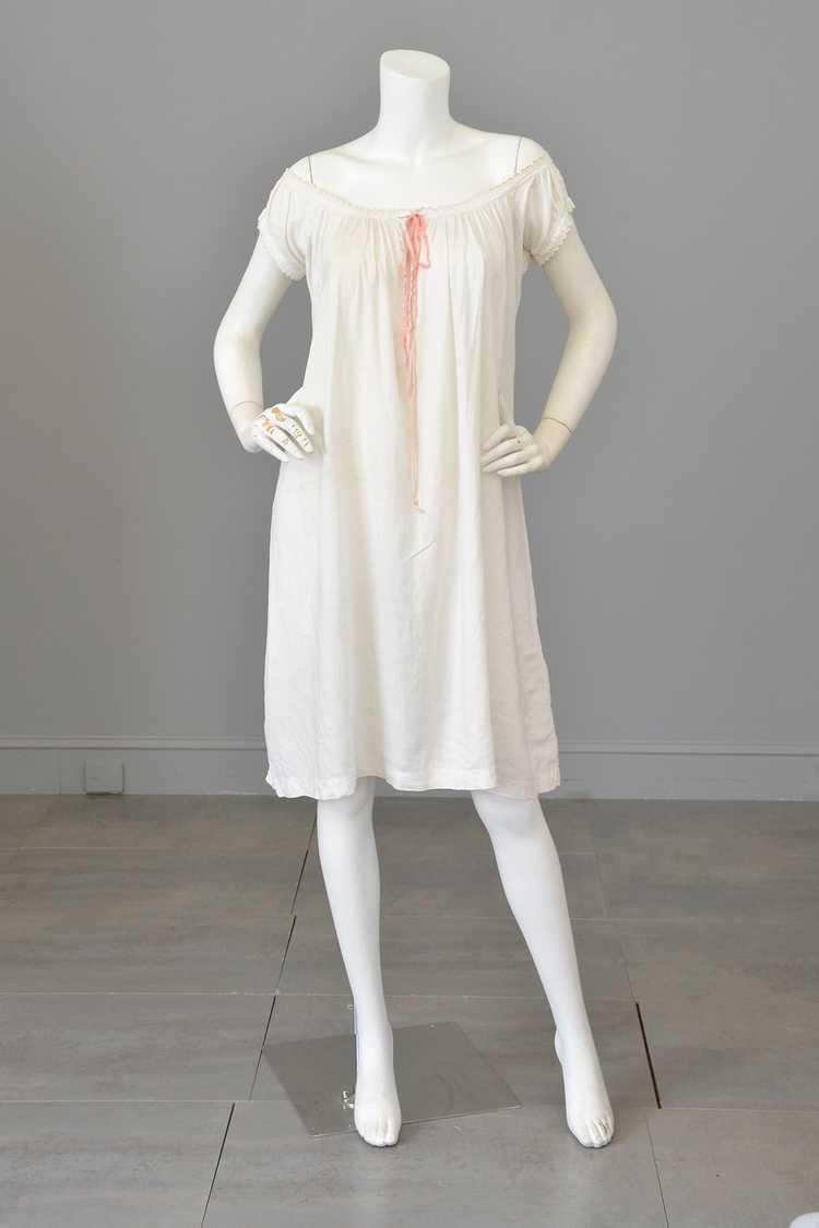 1930s White Linen/Flax Trapeze Peasant Nightie Dr… - image 3
