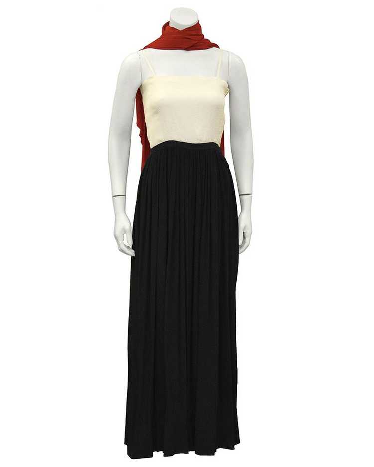 Color Block Silk Jacquard Gown with Scarf - image 2