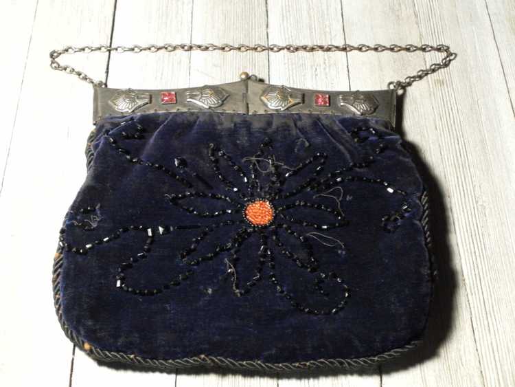 Vintage Early 1900's Steampunk Deepest Blue Velve… - image 6