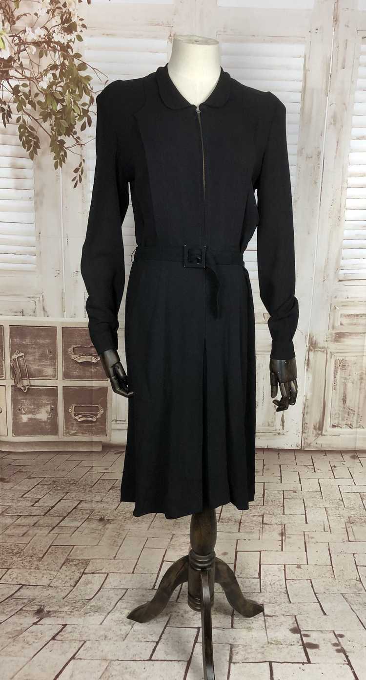 Original 1940s 40s Vintage Black Crepe Day Dress - image 3