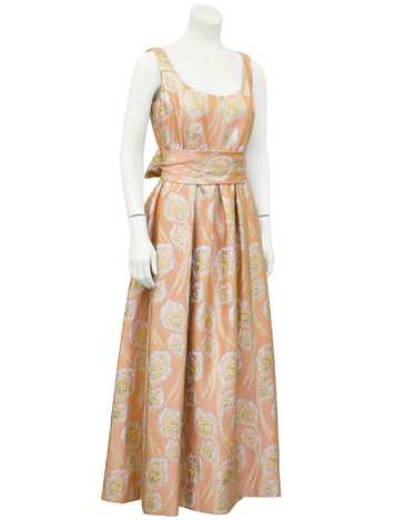 Ceil Chapman Pink and Metallic Brocade Gown - image 1