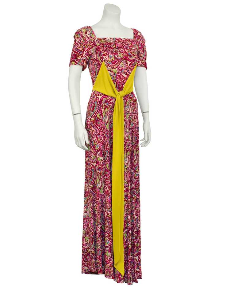 Pink Paisley Gown with Maroon Net Overcoat - image 1