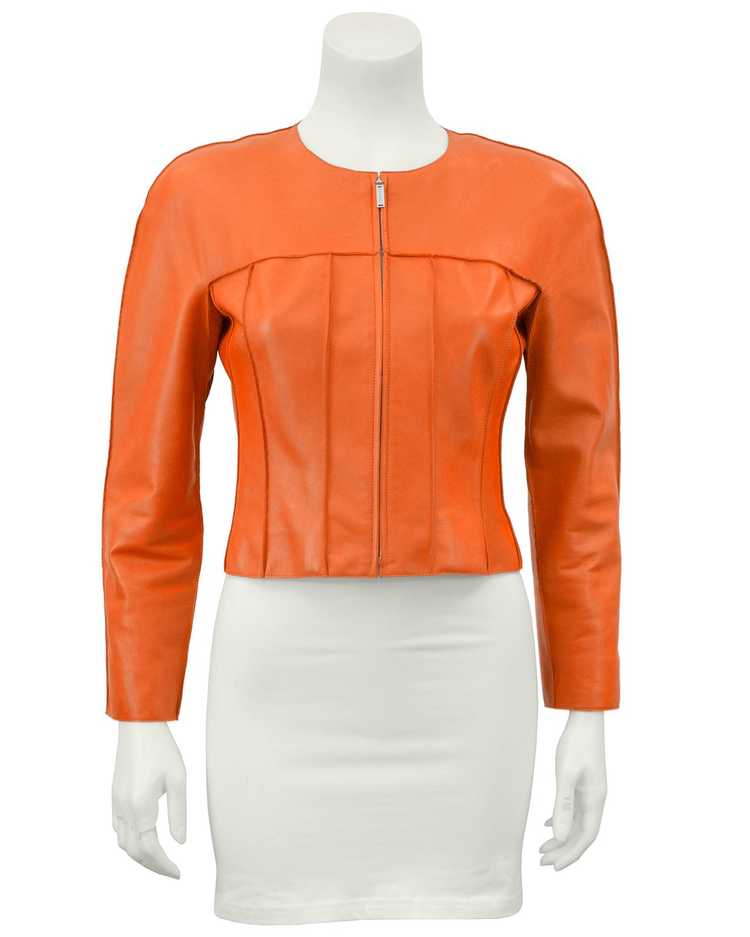 Chanel Orange Cropped Leather Jacket - image 3