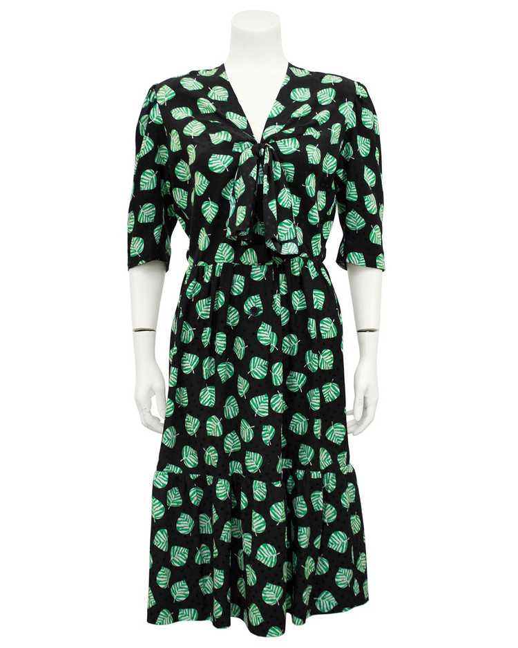 Givenchy Black and Green Leaf Print Dress - image 3
