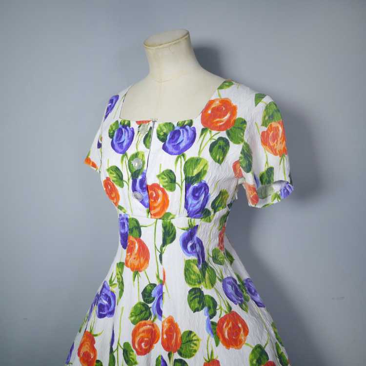 50s 60s PURPLE AND ORANGE FLORAL FIT AND FLARE CO… - image 11