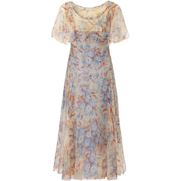 1920s Silk Chiffon Floral Dress Size 6 - image 2