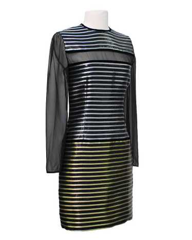 Galanos Black Dress with Metallic Stripe & Sheer P