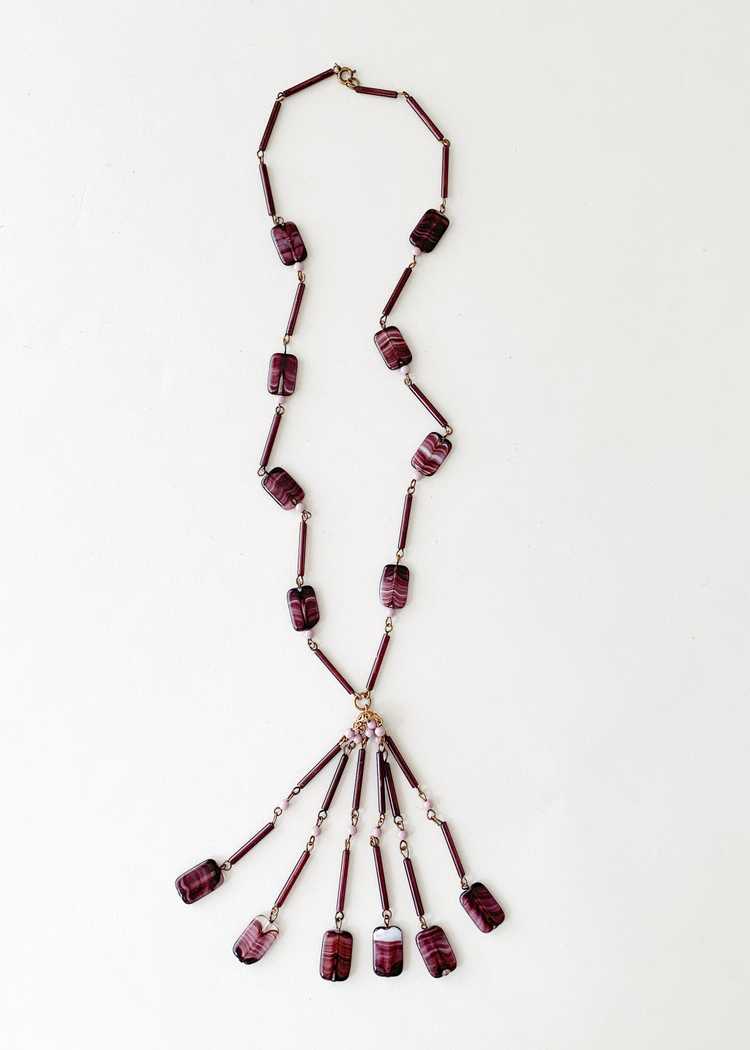 Vintage 1920s Purple Glass Tassel Necklace - image 1