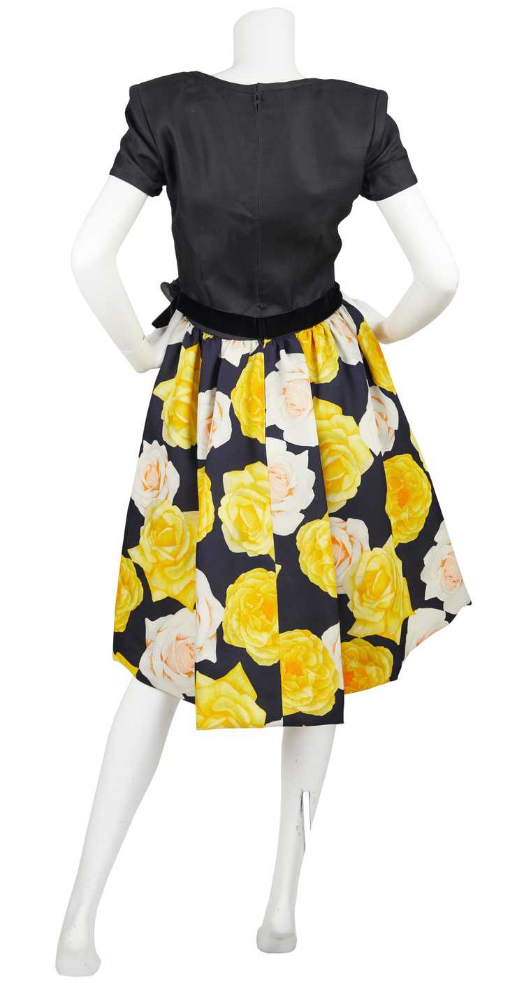 1980s Couture Rose Print Full Skirt Cocktail Dress - image 2