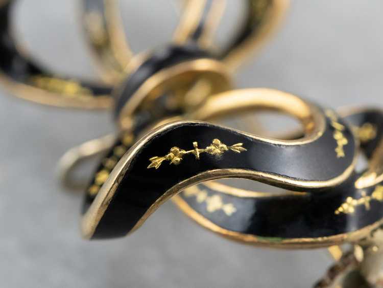 Vintage Black Enamel Gold Bow Brooch - image 9