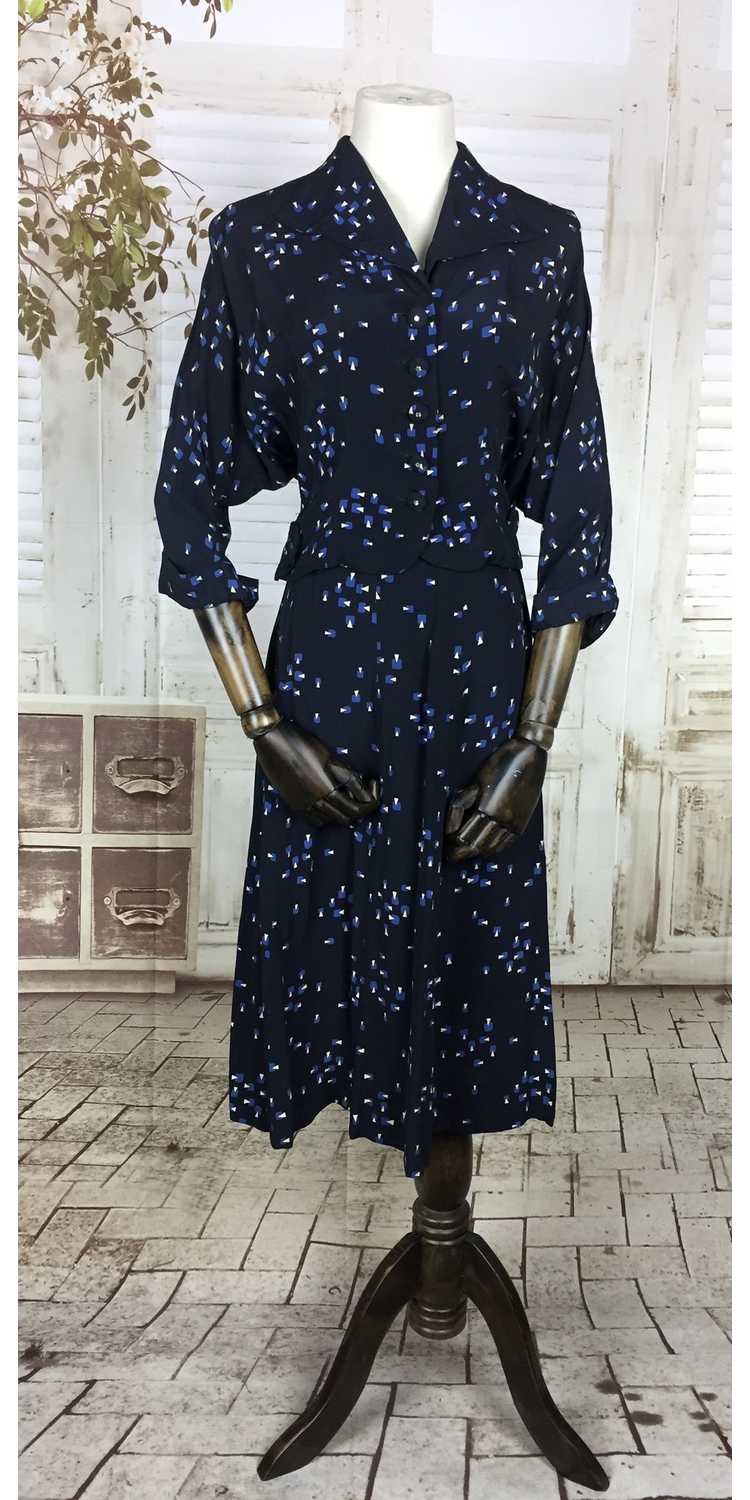 Original 1940s 40s Vintage Navy Blue Rayon Summer… - image 2
