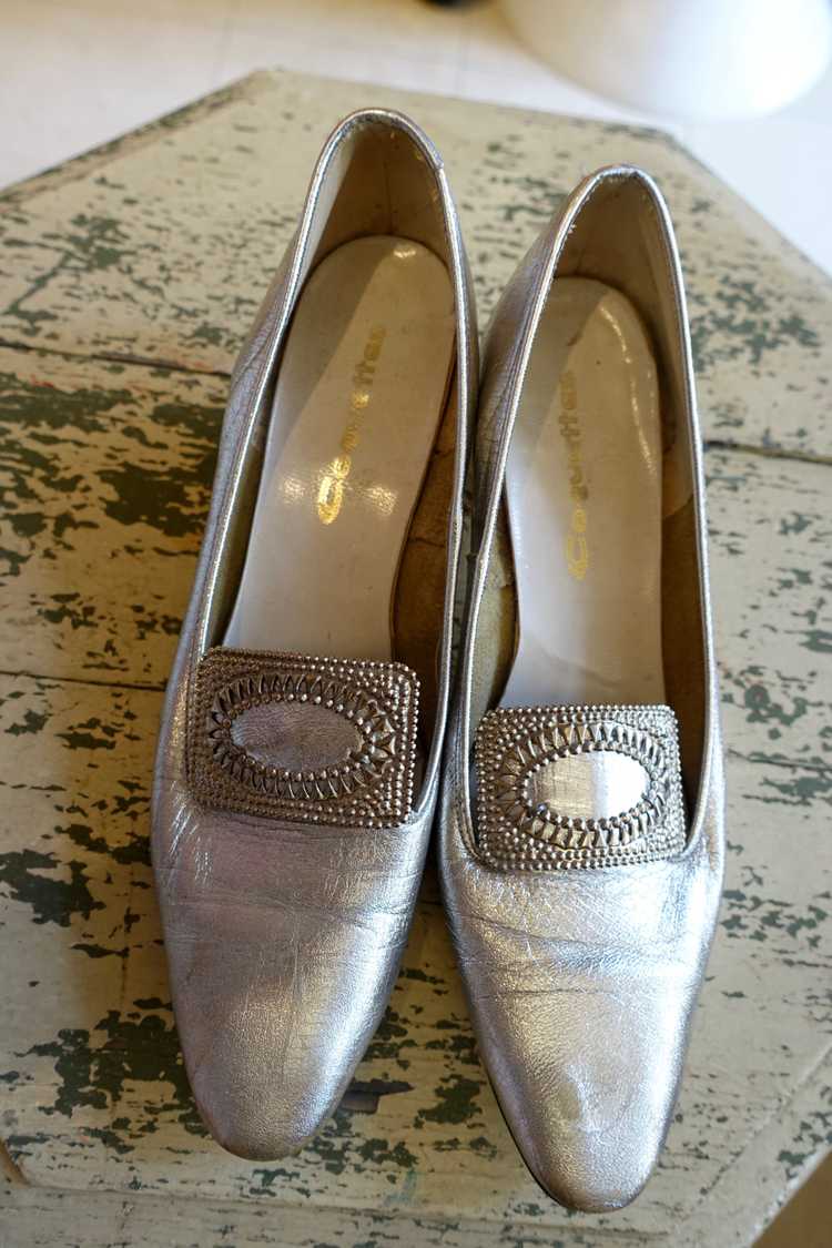 1960's Silver Lamé French Buckle Heels - image 3