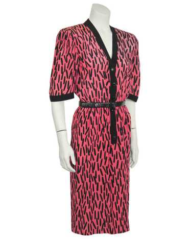 Scherrer Pink and Black Paintbrush Print Dress - image 1