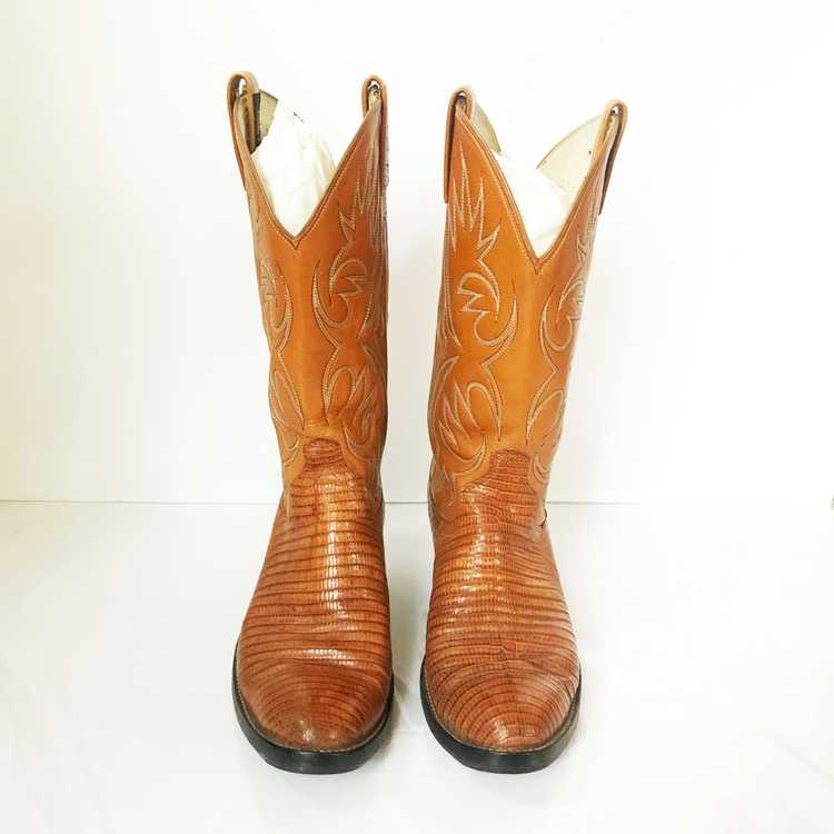 Vintage Dan Post Lizard Tan Cowboy Boots - image 5