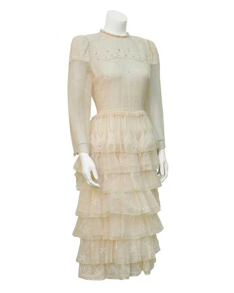 Zandra Rhodes Cream Printed Tiered Dress - image 1