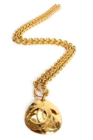 CHANEL Long Quilted Logo Drop Pendant