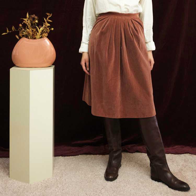 1970s Frankie Welch dusty rose velveteen skirt - image 2