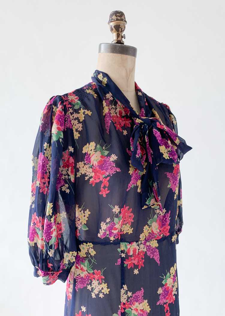 Vintage 1930s Floral Silk Chiffon Dress - image 6