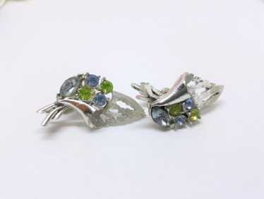 Coro Silver Blue and Green Clip-on Earrings - 196… - image 1