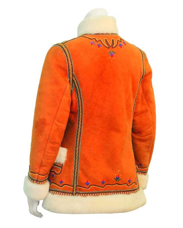 Tan Shearling Embroidered Coat - image 2