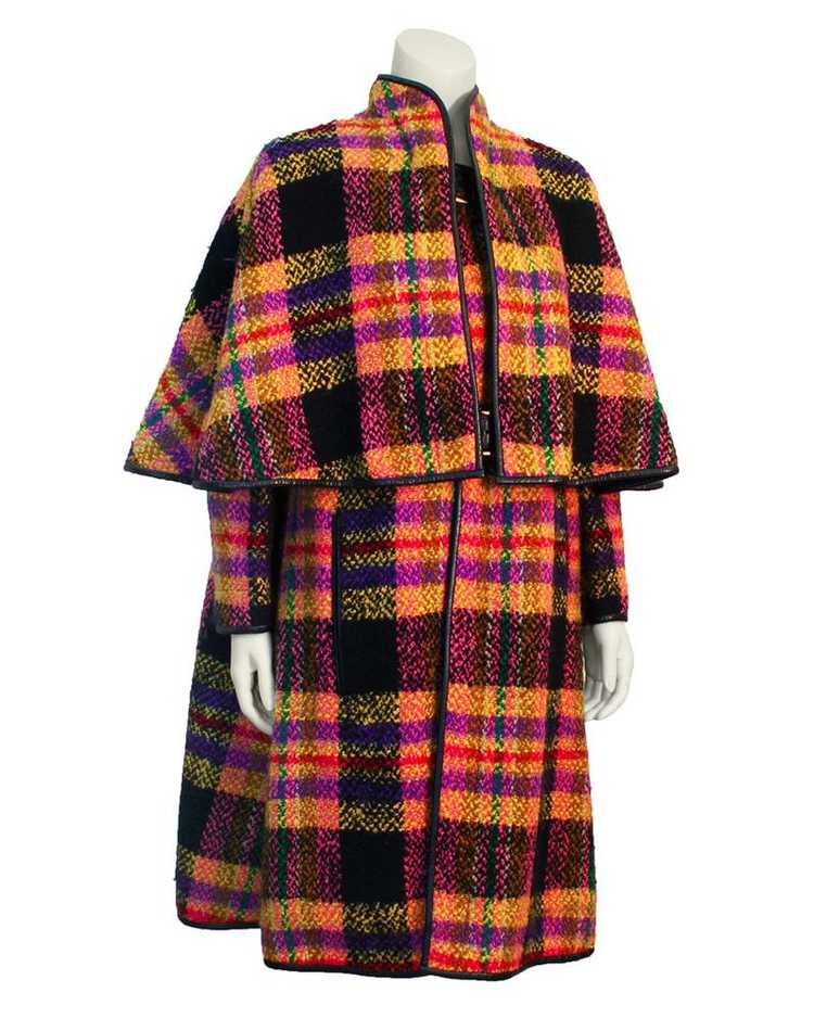 Bonnie Cashin Mutli-colored plaid wool cape with … - image 1