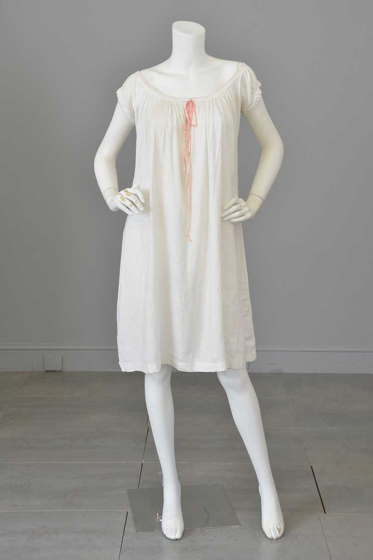 1930s White Linen/Flax Trapeze Peasant Nightie Dr… - image 8