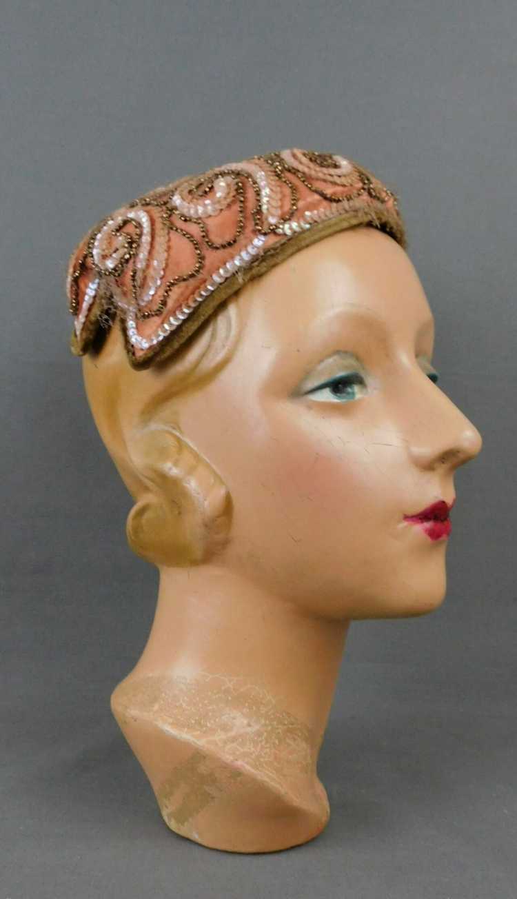 Vintage Beaded and Sequin Brown Satin Evening Hat… - image 1